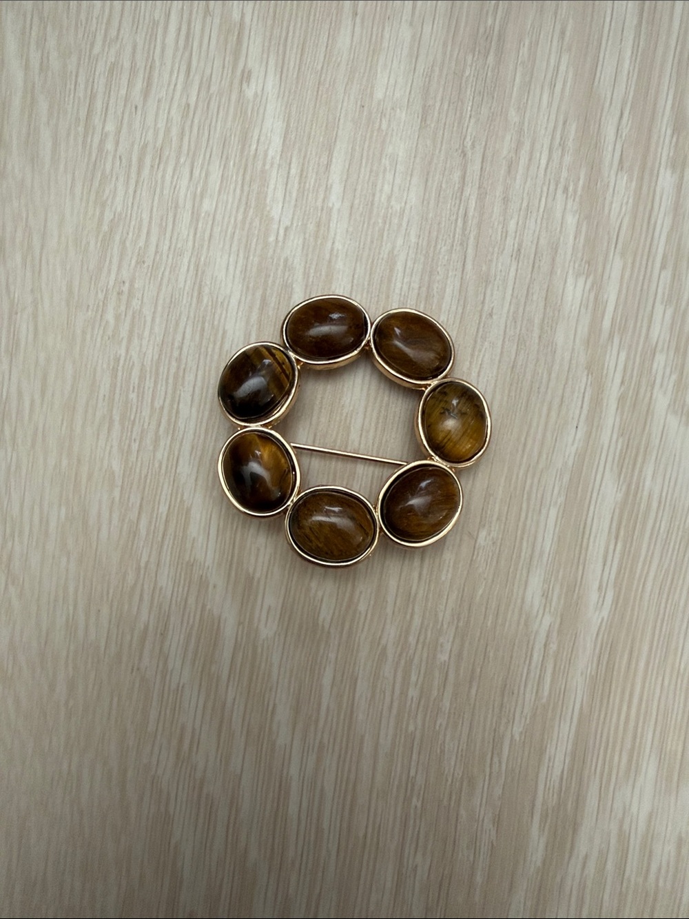 Gold-Tone Brown Cabochon Circle Brooch - Women's Jewelry